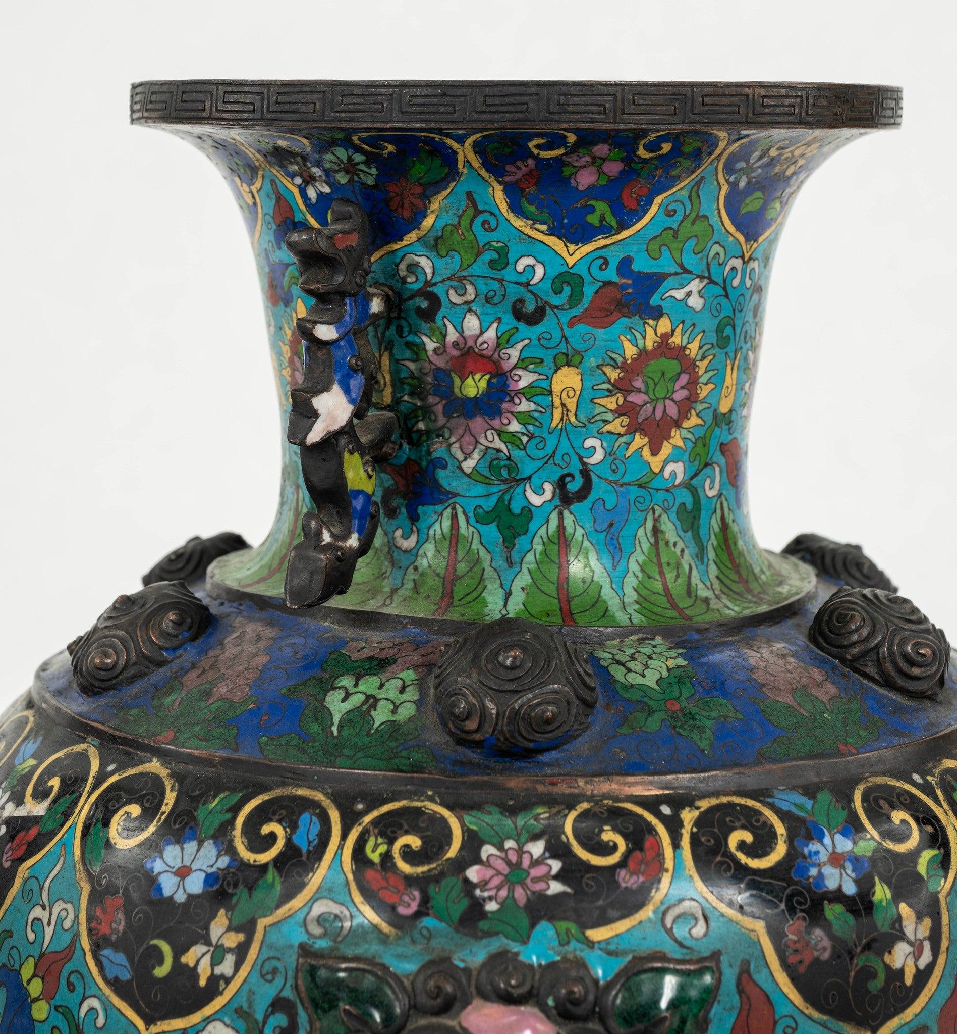 Chinese Pair 19th Century Cloisonné Vases For Sale