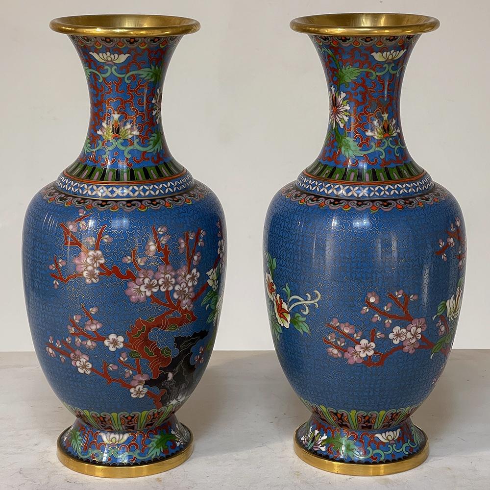 French Pair 19th Century Cloisonne Vases For Sale