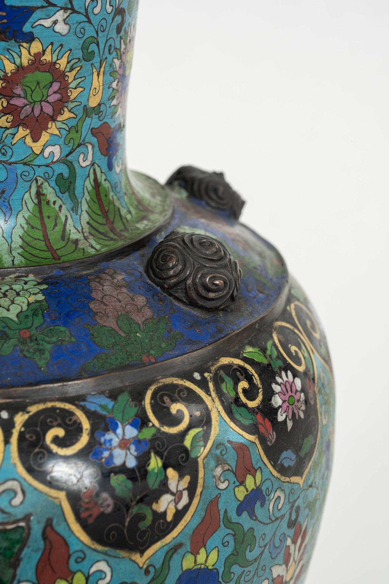 Cloissoné Pair 19th Century Cloisonné Vases For Sale