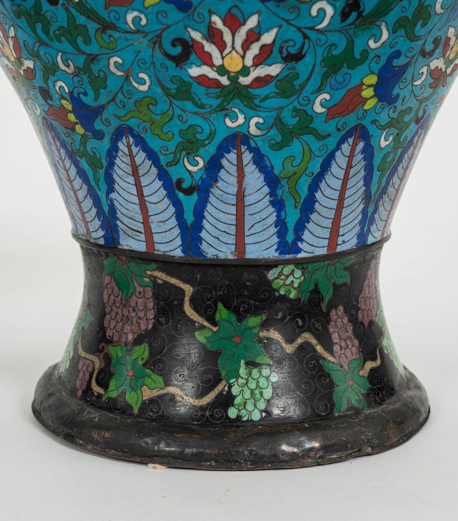 Metal Pair 19th Century Cloisonné Vases For Sale