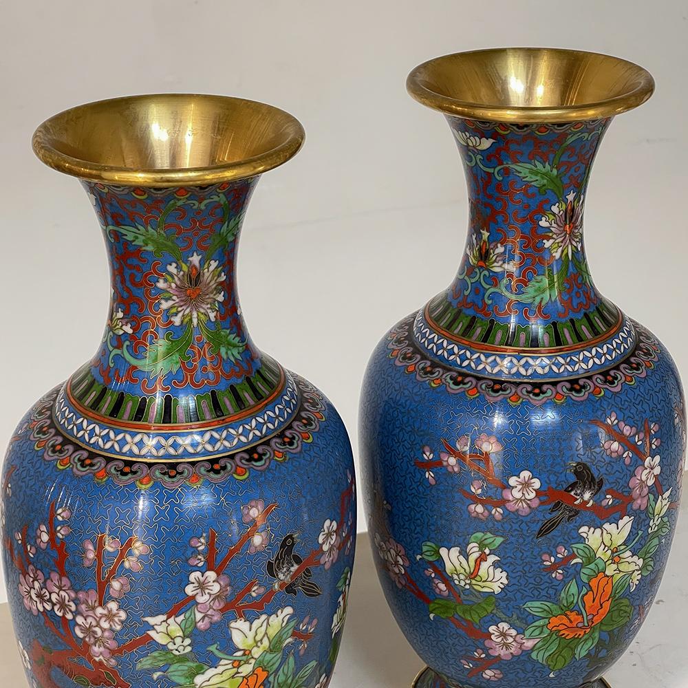 Brass Pair 19th Century Cloisonne Vases For Sale