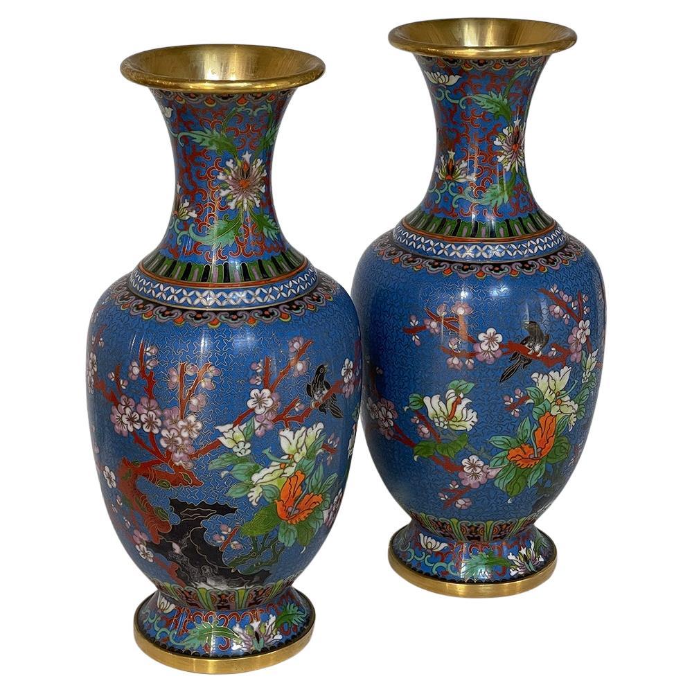 Pair 19th Century Cloisonne Vases For Sale