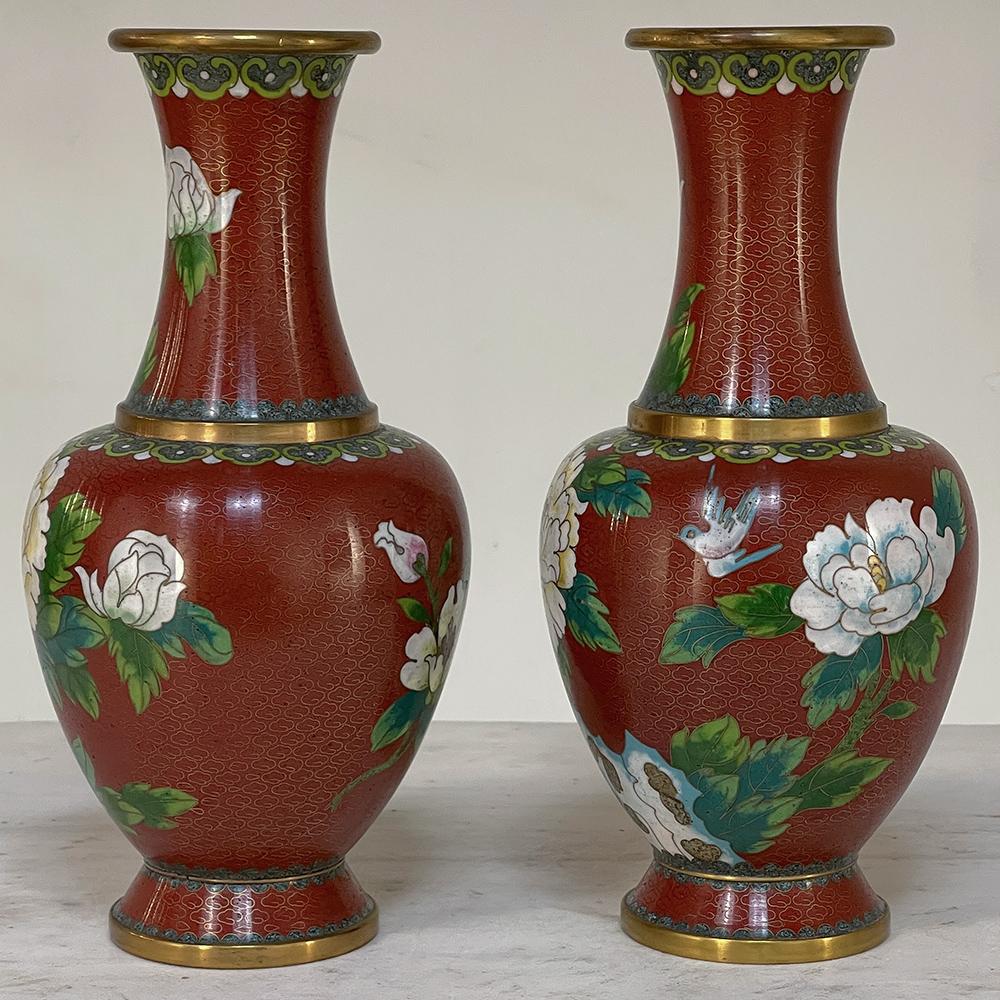 Chinese Pair 19th Century Cloissone Vases For Sale