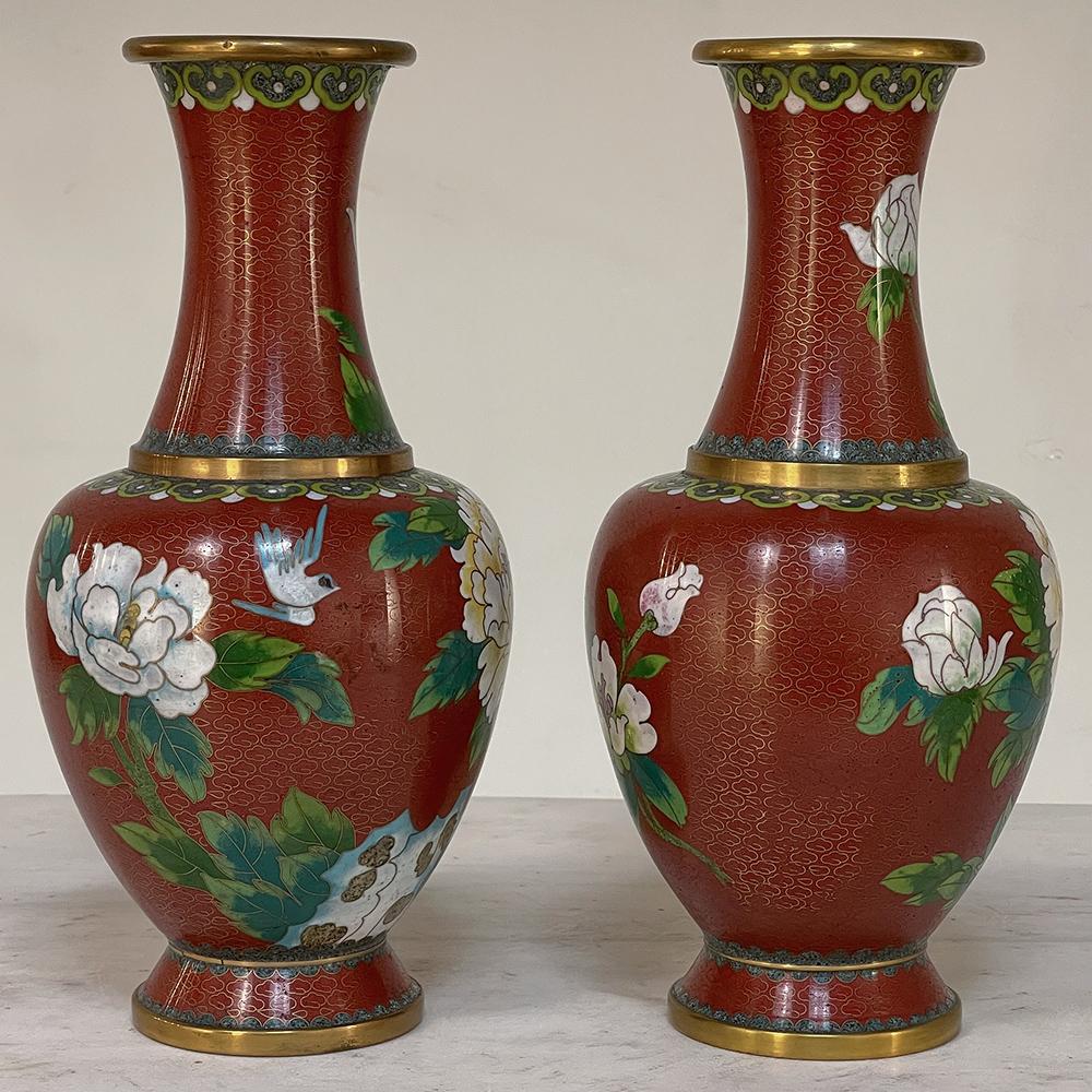 Pair 19th Century Cloissone Vases In Good Condition For Sale In Dallas, TX