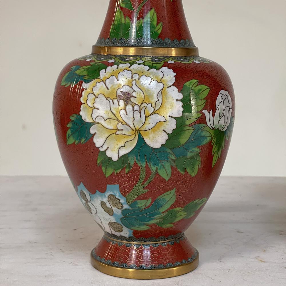 Pair 19th Century Cloissone Vases For Sale 2