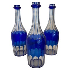 Three 19th Century Cobalt Blue Glass Decanters or Serving Bottles c1860