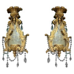 Pair 19th Century Continental Giltwood and Glass Girandole Sconces