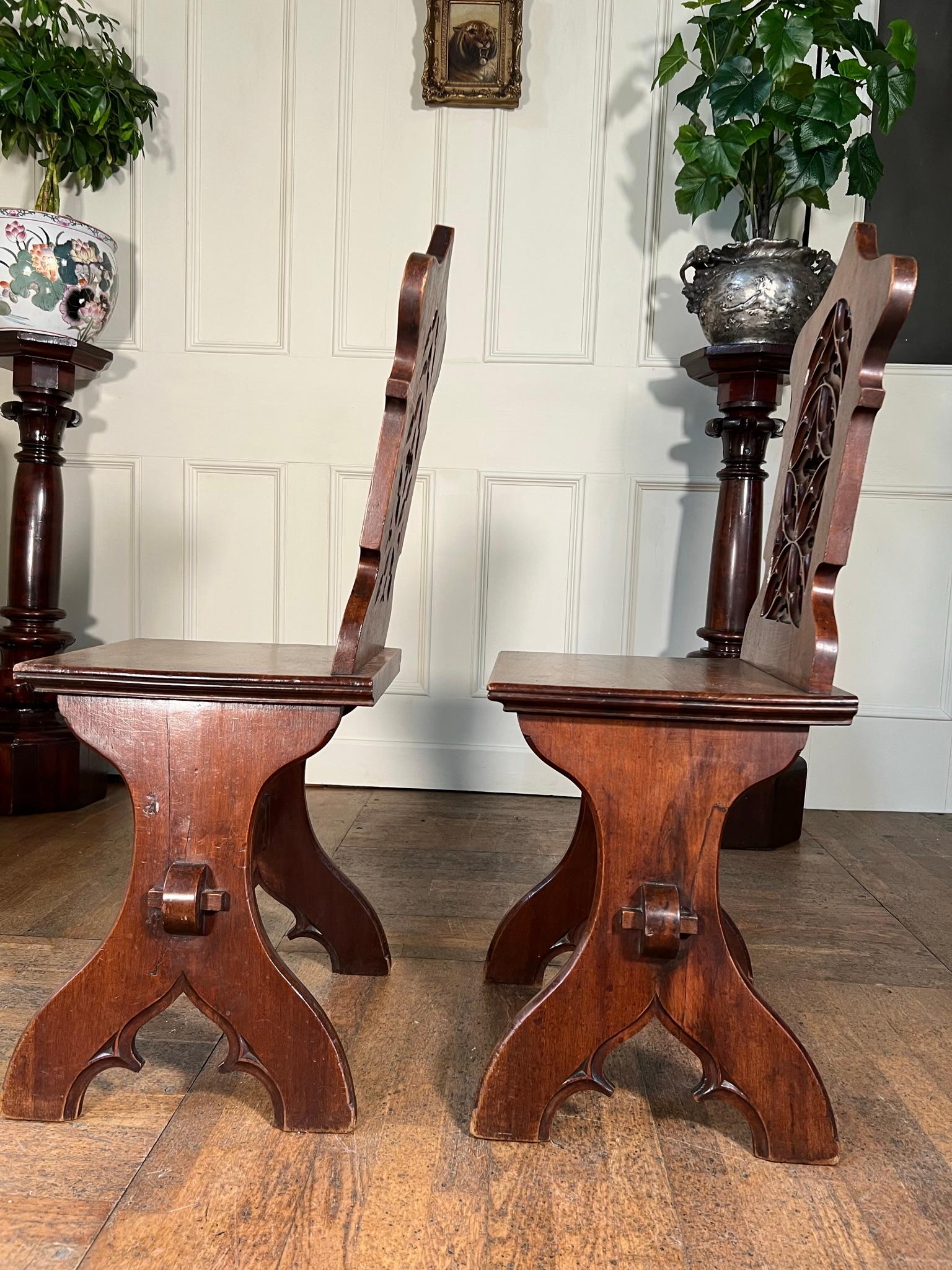 Pair 19th Century Continental Walnut Hall Chairs For Sale 7