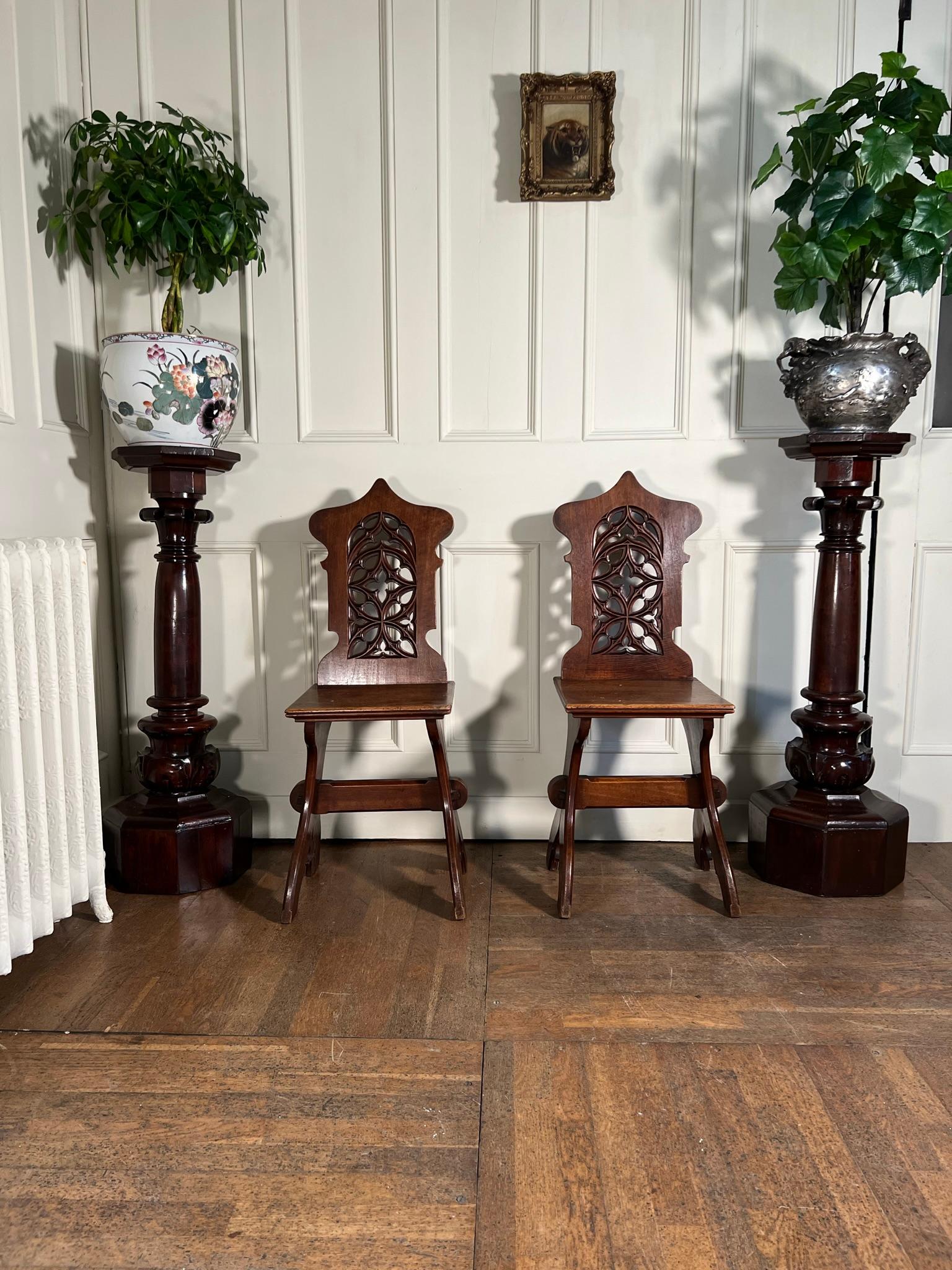 Pair 19th Century Continental Walnut Hall Chairs For Sale 1