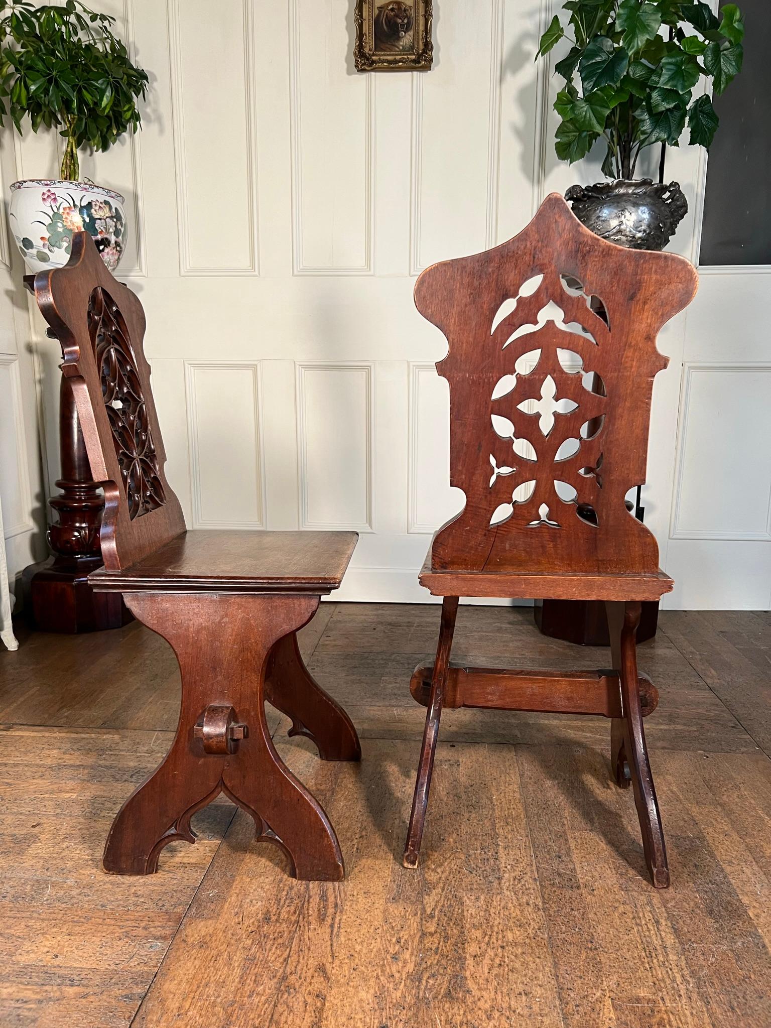 Pair 19th Century Continental Walnut Hall Chairs For Sale 6