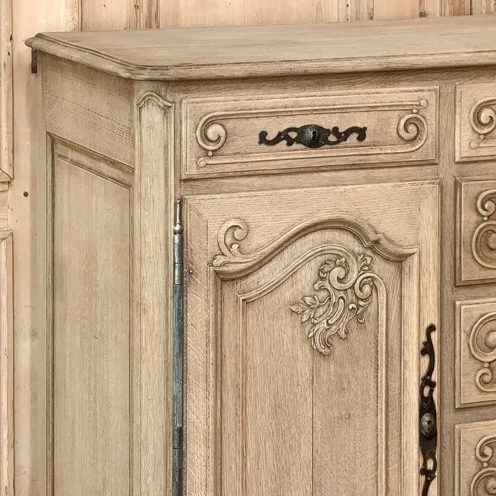 Hand-Carved Pair 19th Century Country French Buffets in Stripped Oak For Sale