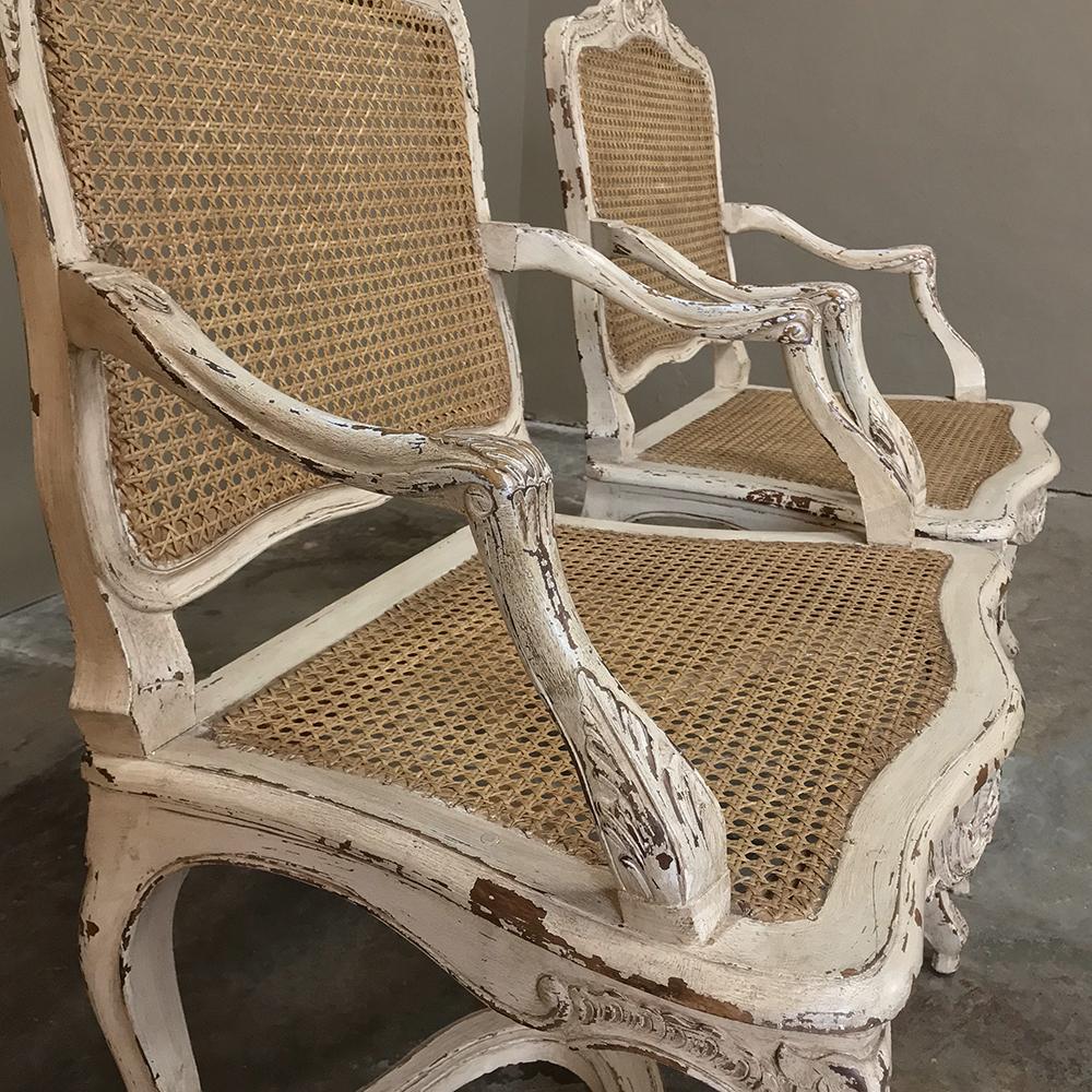 Late 19th Century Pair of 19th Century Country French Caned Painted Armchairs