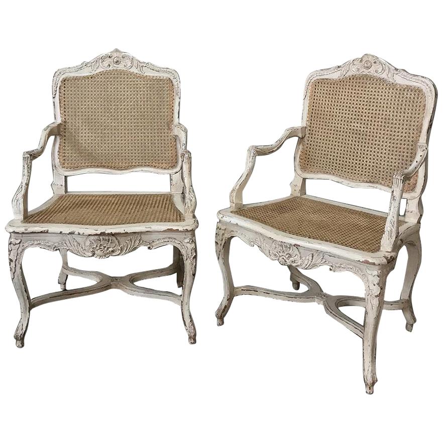 Pair of 19th Century Country French Caned Painted Armchairs