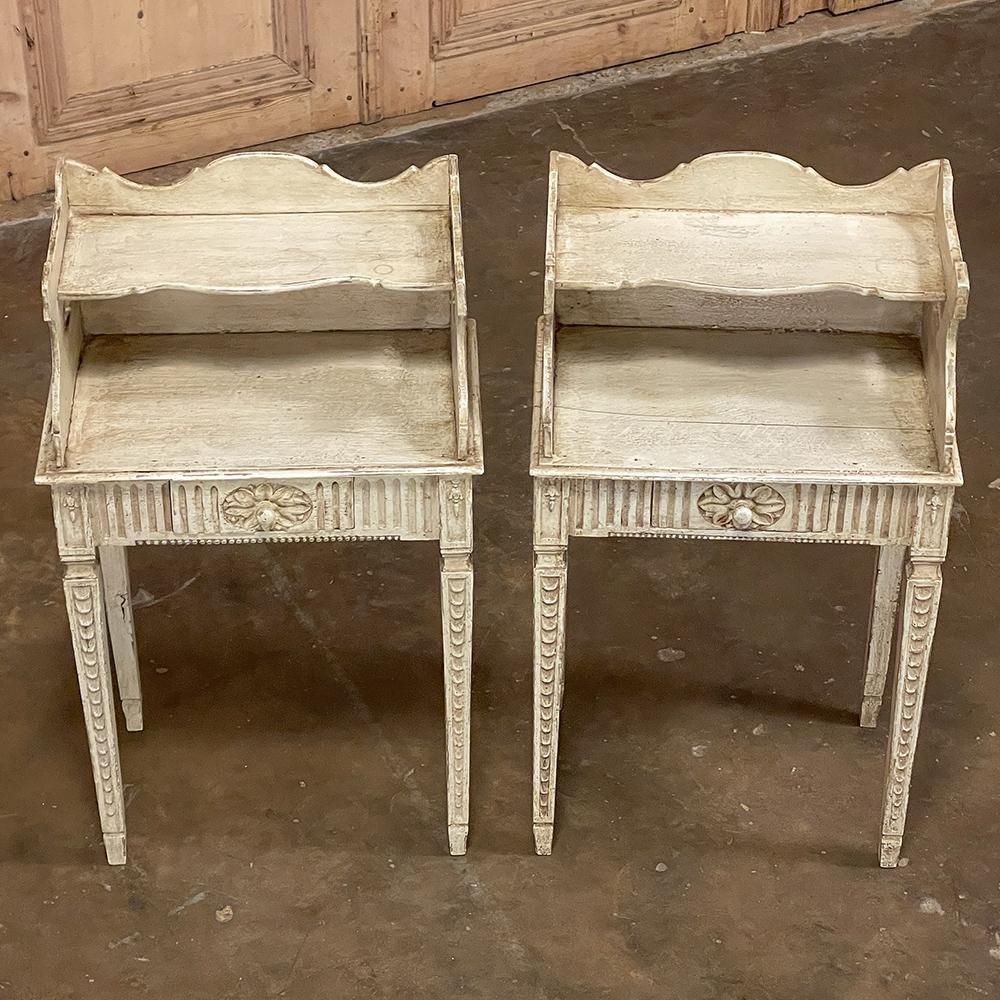 Pair 19th Century Country French Louis XVI Painted Nightstands In Good Condition For Sale In Dallas, TX