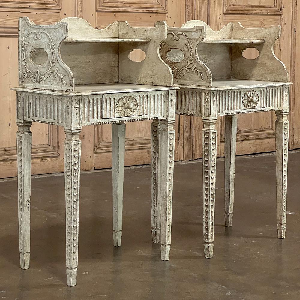 Pair 19th Century Country French Louis XVI Painted Nightstands For Sale 1
