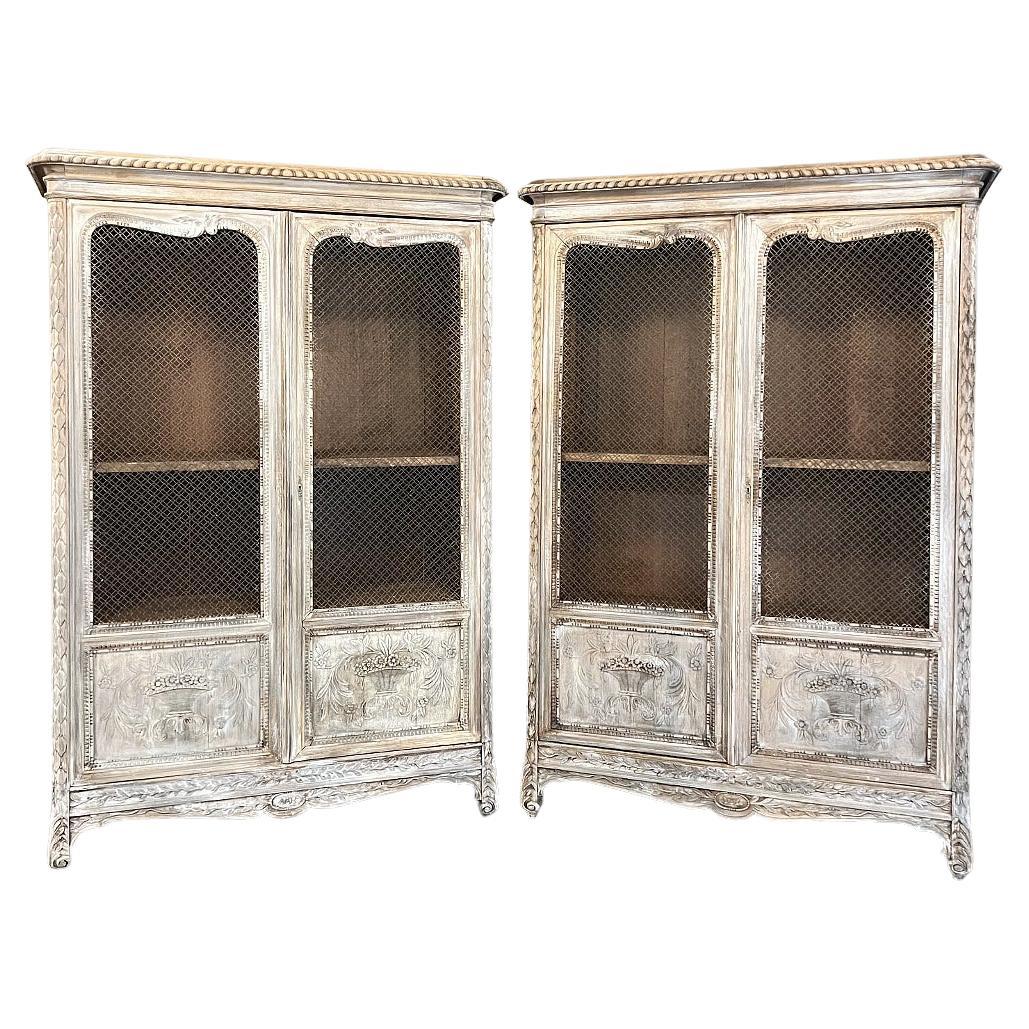 Pair 19th Century Country French Louis XVI Whitewashed Bookcases For Sale