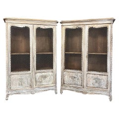 Antique Pair 19th Century Country French Louis XVI Whitewashed Bookcases