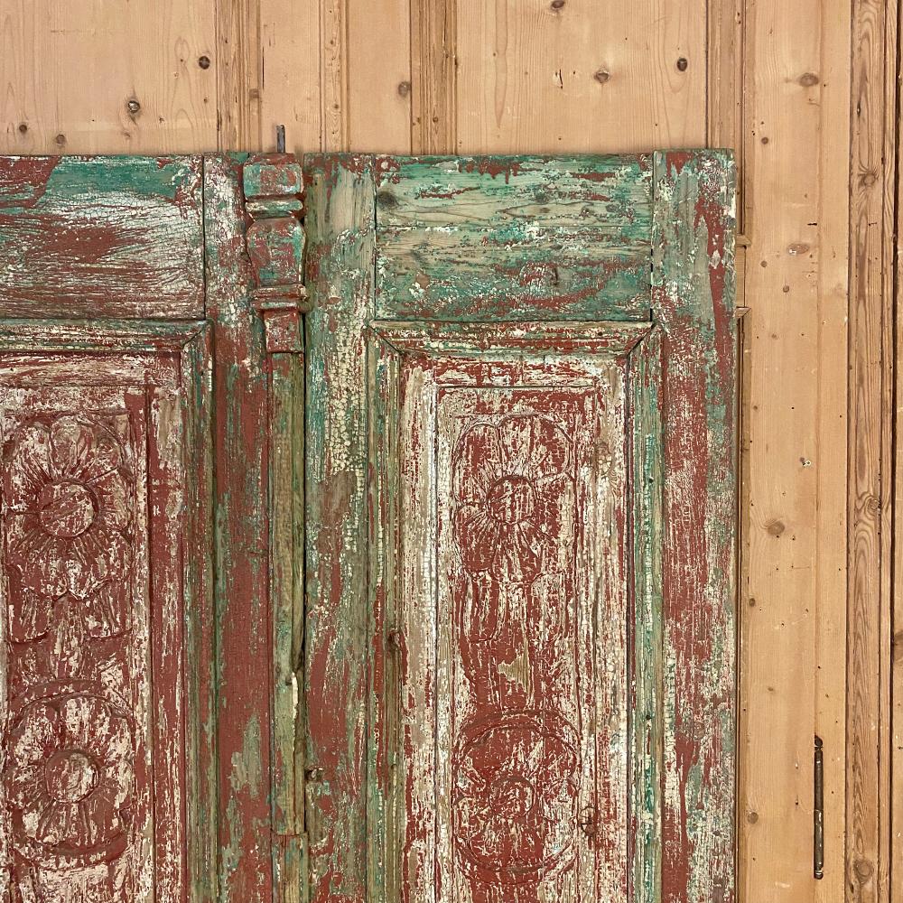 Pair of 19th Century Country French Painted Doors In Distressed Condition For Sale In Dallas, TX