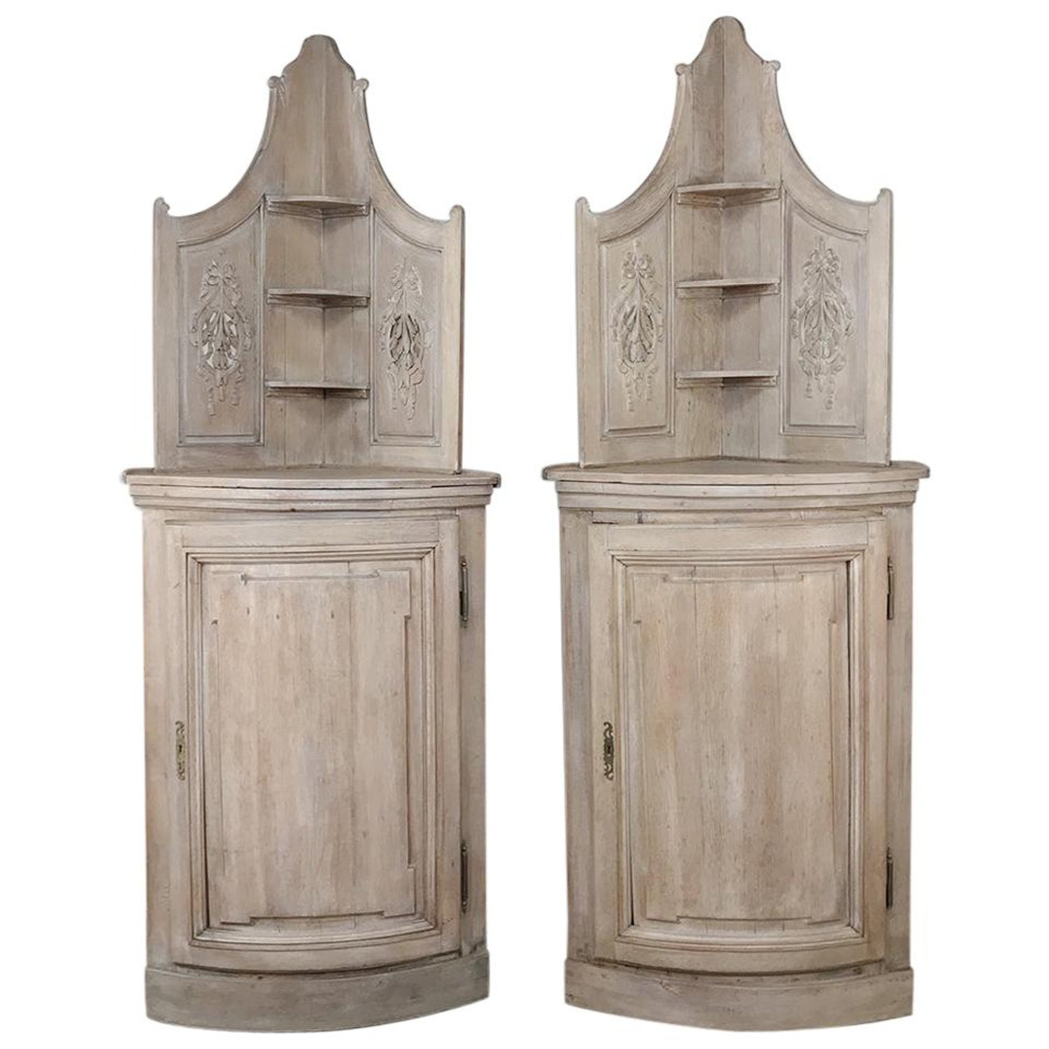 Pair Of 19th Century Country French Stripped Oak Corner Cabinets