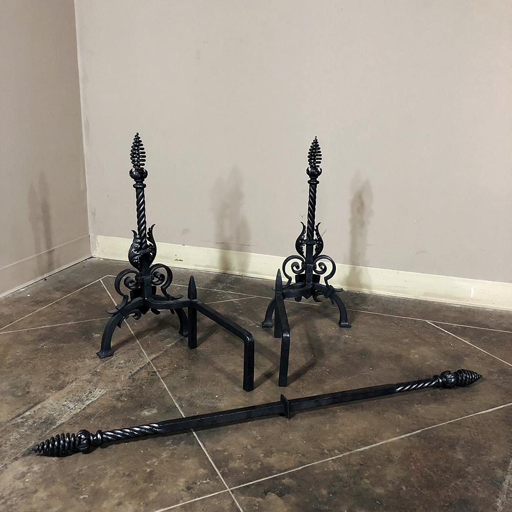 Pair 19th Century Country French Wrought Iron Andirons For Sale 5