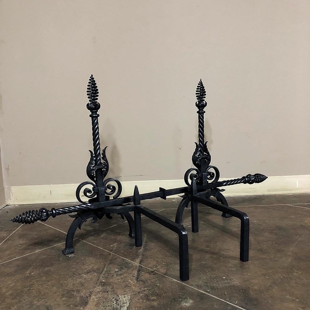 Pair 19th Century Country French Wrought Iron Andirons For Sale 6