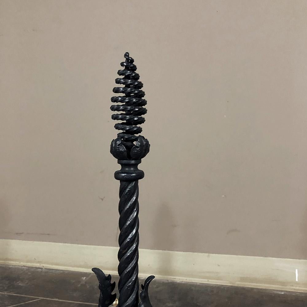 Pair 19th Century Country French Wrought Iron Andirons In Good Condition For Sale In Dallas, TX