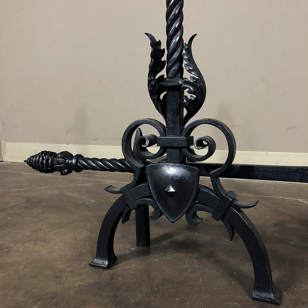 Pair 19th Century Country French Wrought Iron Andirons For Sale 1