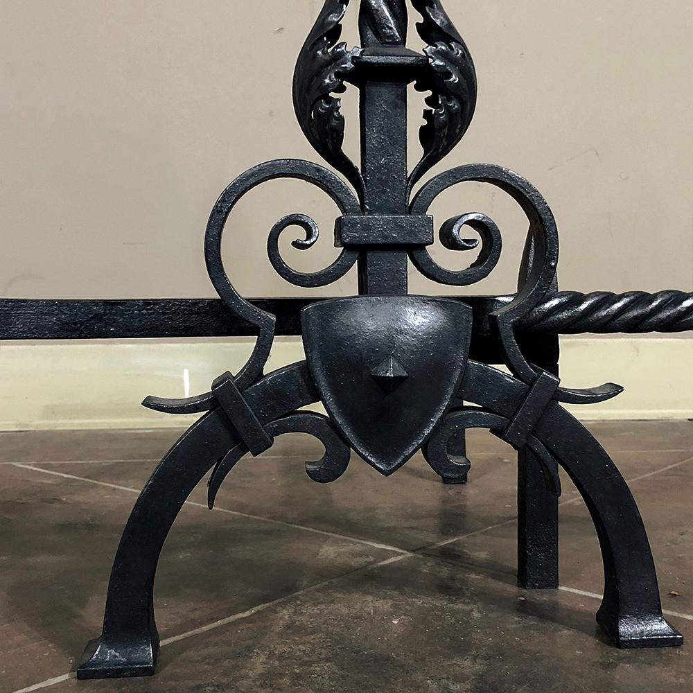 Pair 19th Century Country French Wrought Iron Andirons For Sale 3