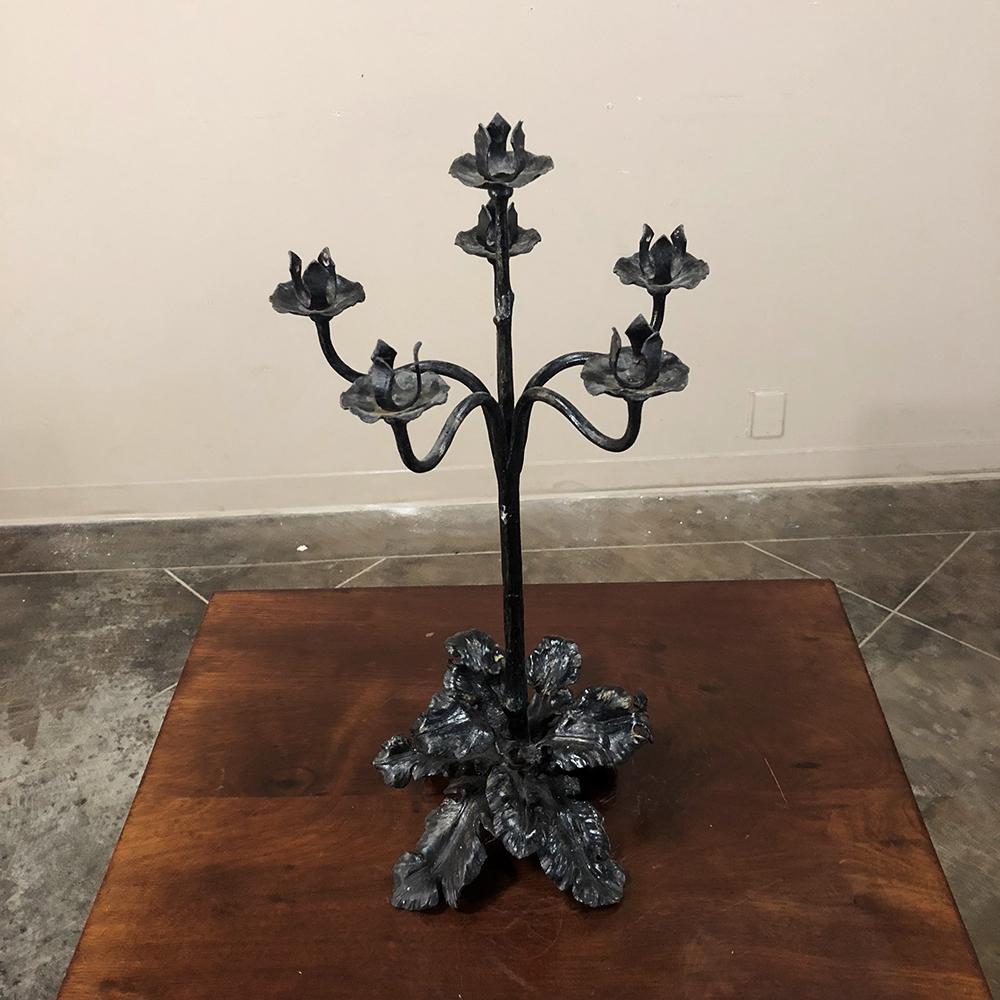 Pair of 19th Century Country French Wrought Iron Candelabra 5