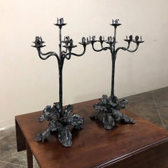 Pair of 19th Century Country French Wrought Iron Candelabra