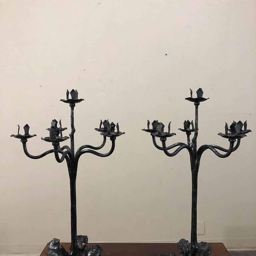 Pair of 19th Century Country French Wrought Iron Candelabra In Good Condition In Dallas, TX