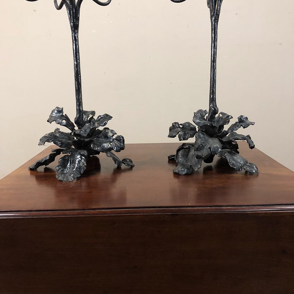 Pair of 19th Century Country French Wrought Iron Candelabra 1