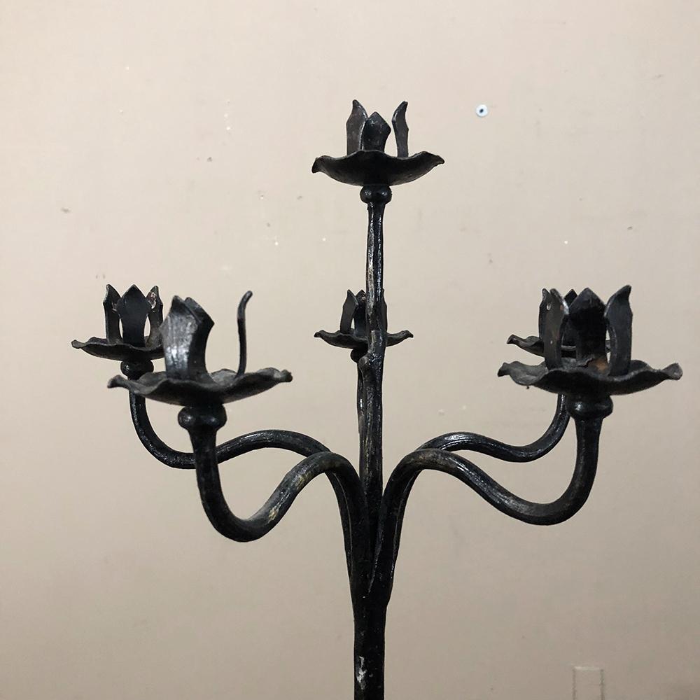 Pair of 19th Century Country French Wrought Iron Candelabra 3