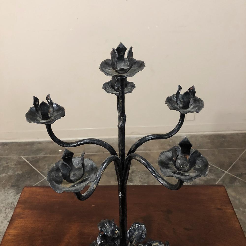 Pair of 19th Century Country French Wrought Iron Candelabra 4