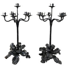 Pair of 19th Century Country French Wrought Iron Candelabra