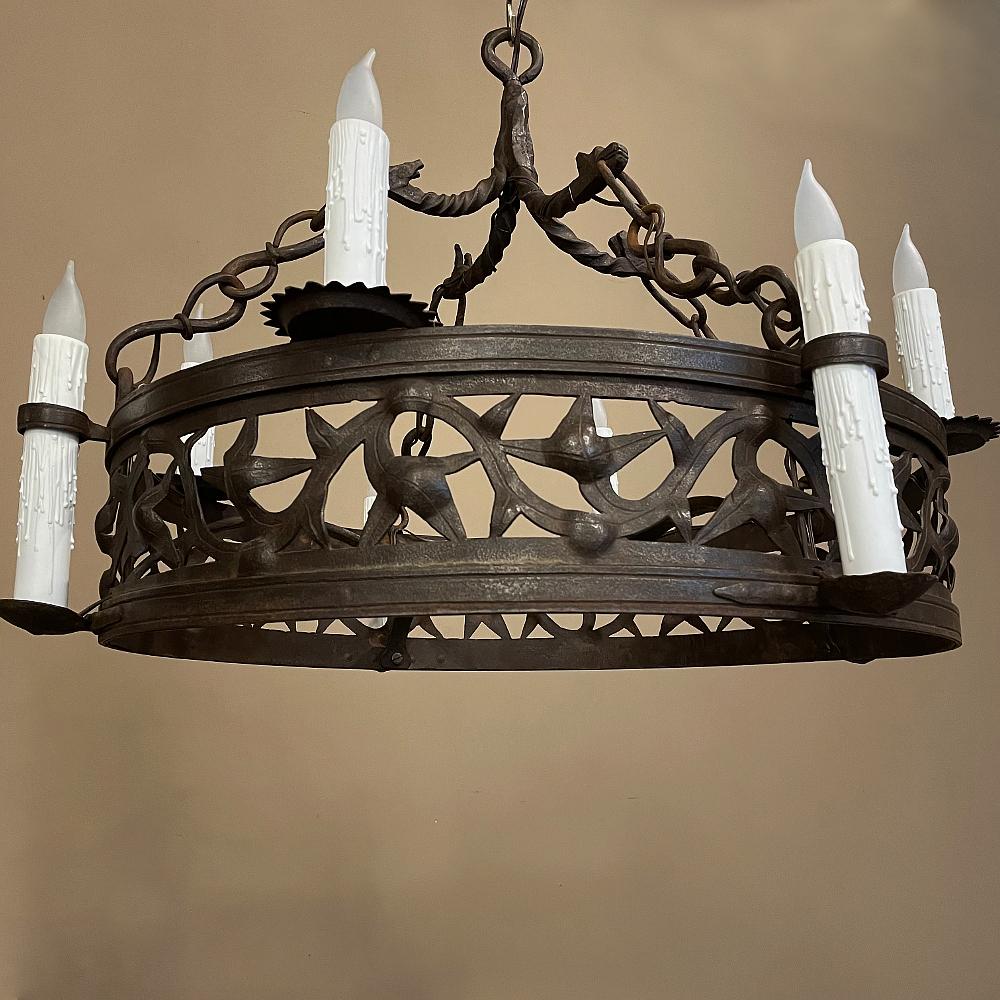 Pair 19th Century Country French Wrought Iron Chandeliers For Sale 7