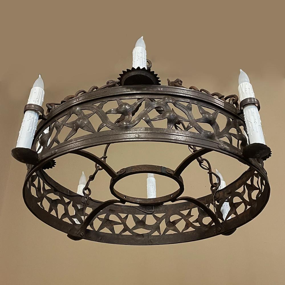 Pair 19th Century Country French Wrought Iron Chandeliers For Sale 11