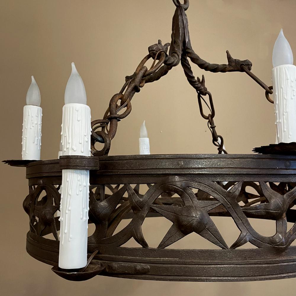 Pair 19th Century Country French Wrought Iron Chandeliers For Sale 13