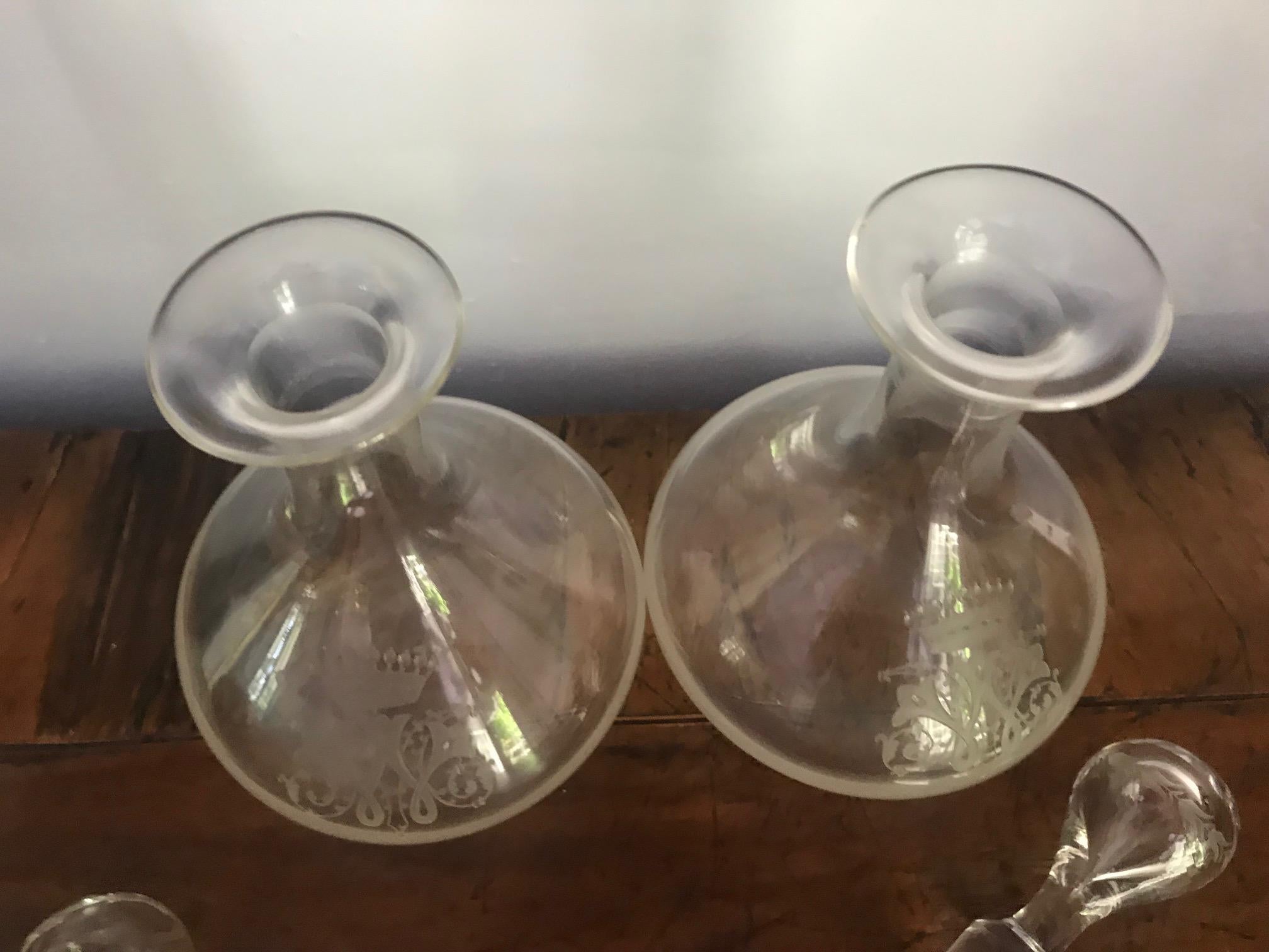 Pair of 19th Century Crystal Carafes/Decanters For Sale 5