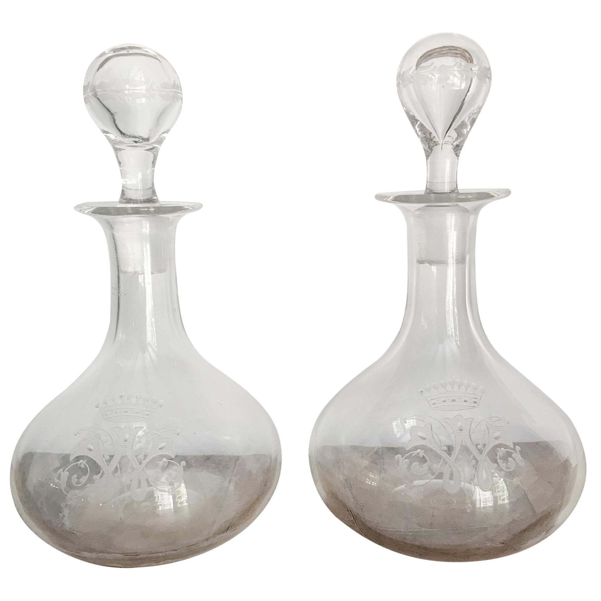 Pair of 19th Century Crystal Carafes/Decanters For Sale