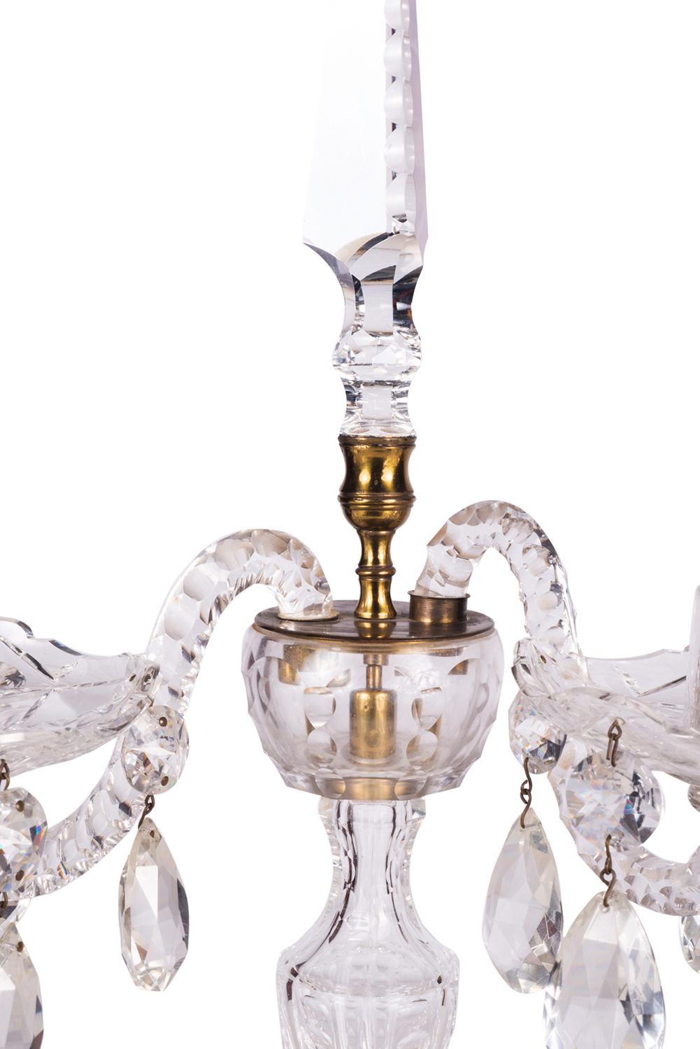 English Pair of 19th Century Cut Glass Candelabra For Sale