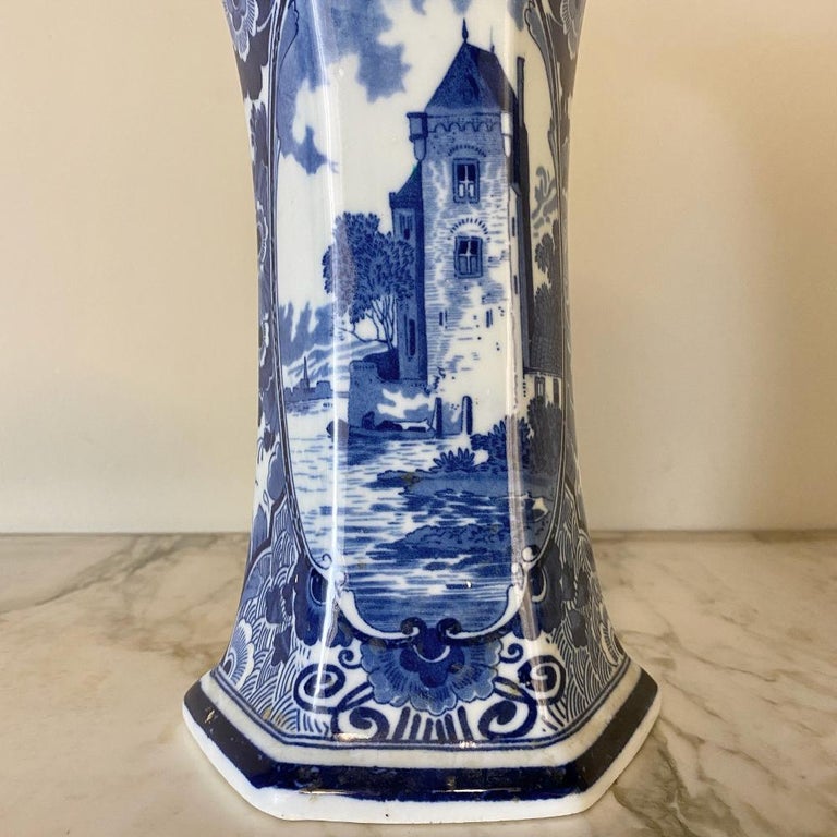Pair of 19th Century Delft Blue and White Vases For Sale at 1stDibs