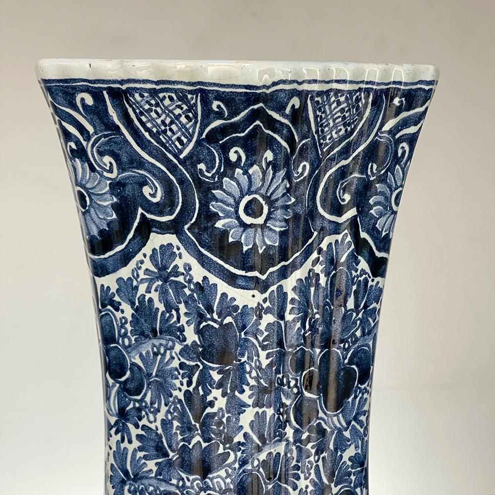 Pair 19th Century Delft Hand-Painted Blue & White Vases For Sale 3
