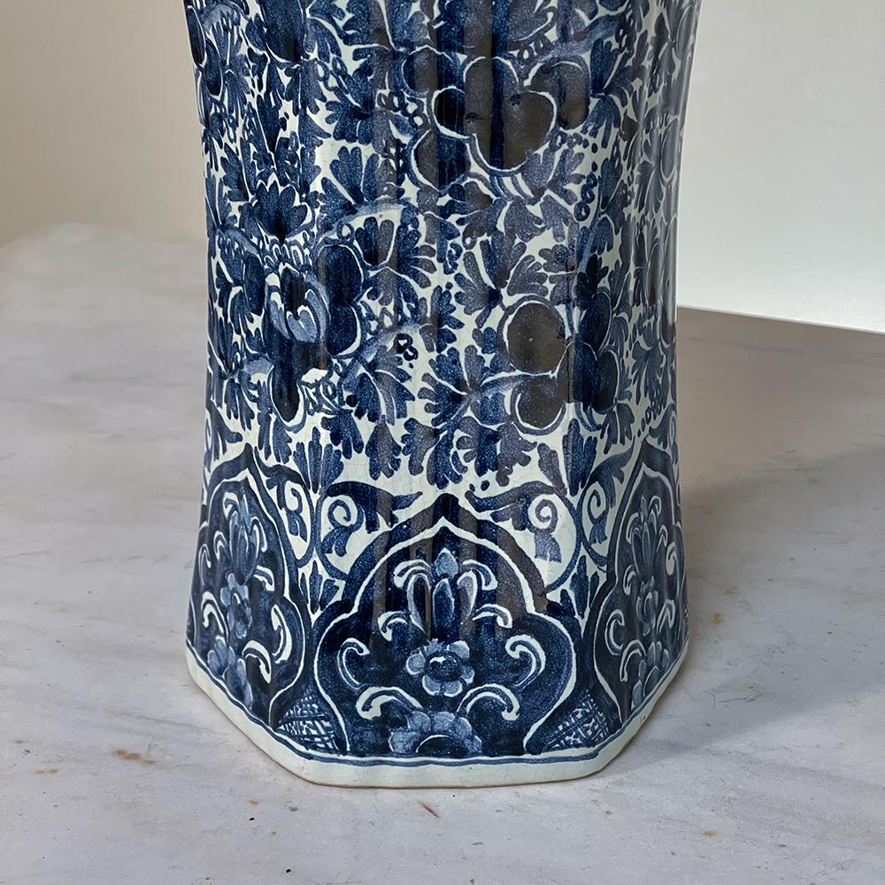 Pair 19th Century Delft Hand-Painted Blue & White Vases For Sale 4