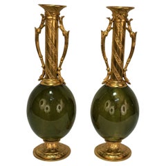 Pair 19th Century Dore Bronze Vase