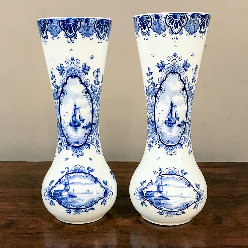 Pair 19th Century Dutch Blue and White Vases 5