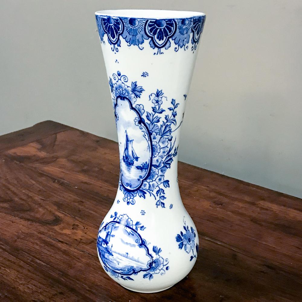 Pair 19th Century Dutch Blue and White Vases 6