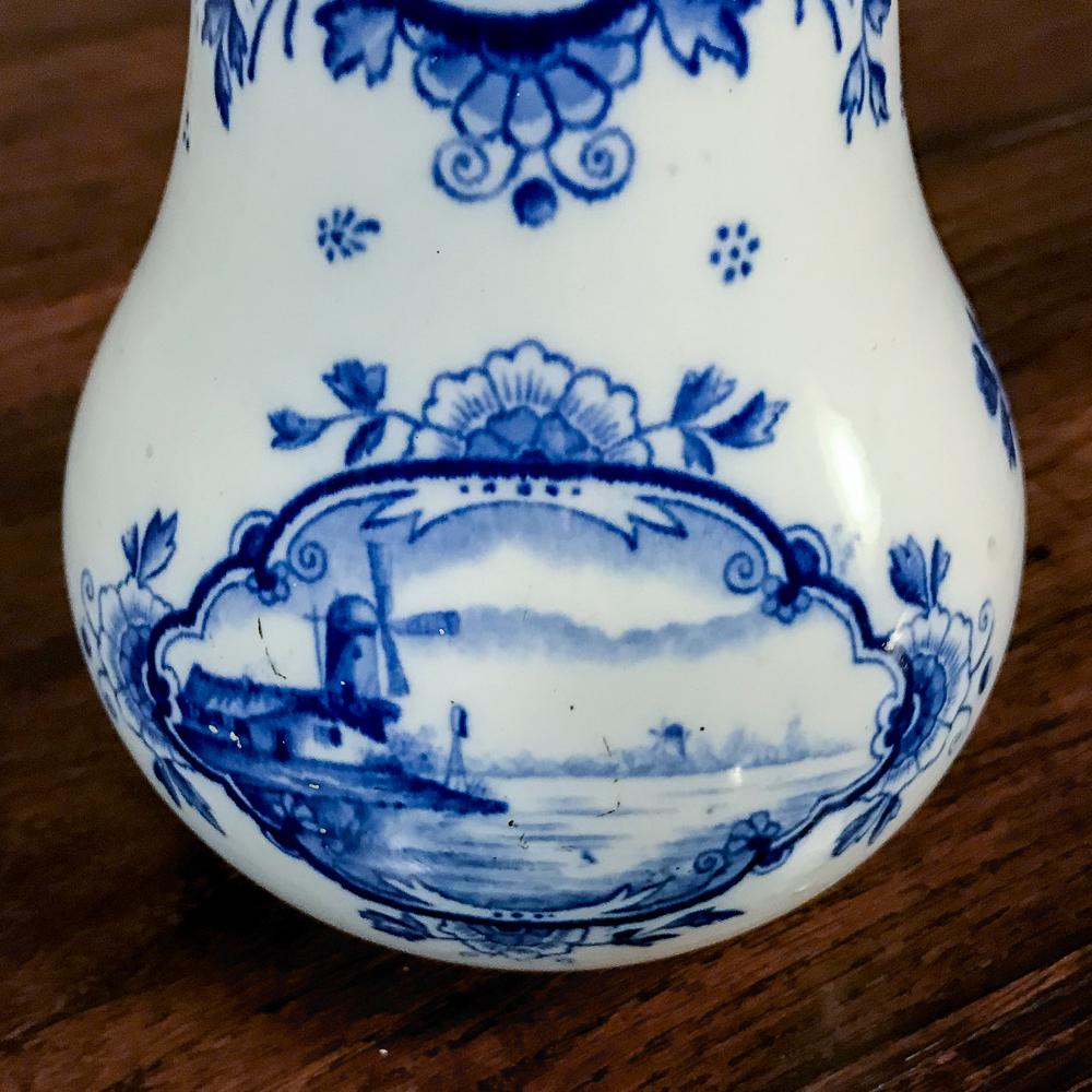 Pair 19th Century Dutch Blue and White Vases 8