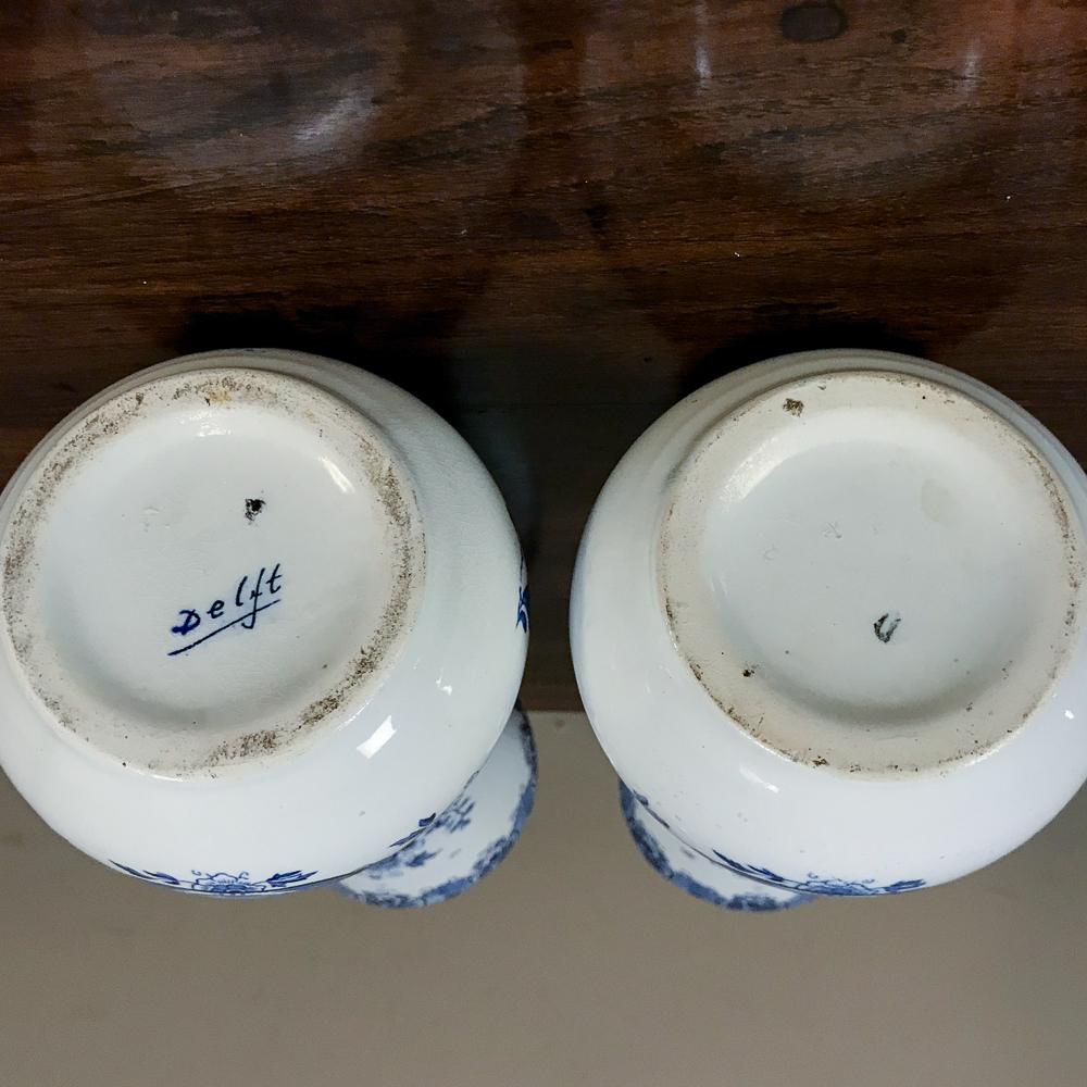 Pair 19th Century Dutch Blue and White Vases 9