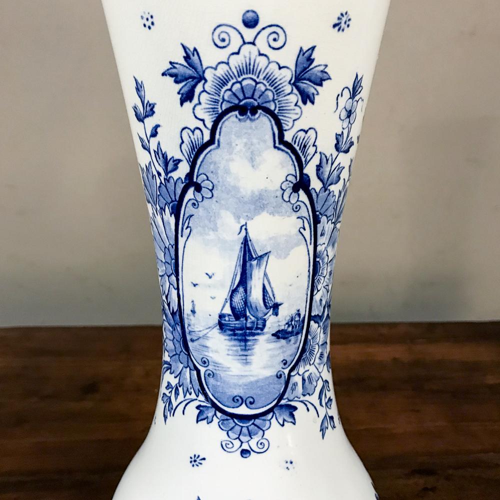 Pair 19th Century Dutch Blue and White Vases 1